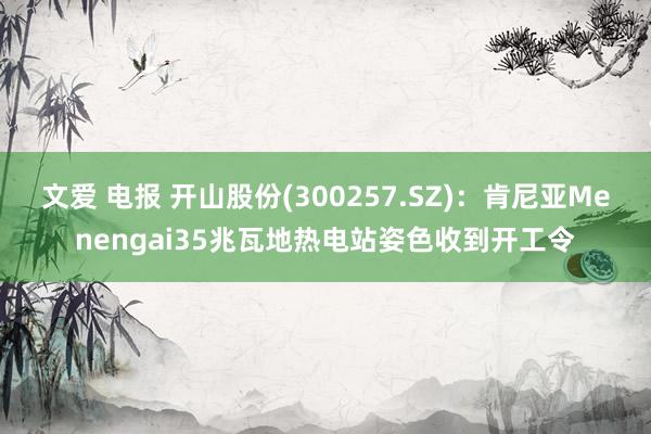 文爱 电报 开山股份(300257.SZ)：肯尼亚Menengai35兆瓦地热电站姿色收到开工令