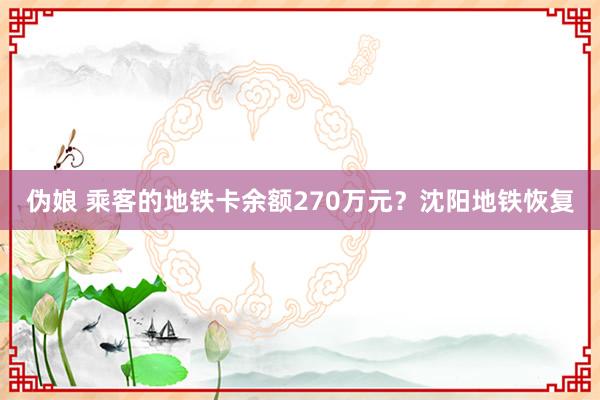 伪娘 乘客的地铁卡余额270万元？沈阳地铁恢复