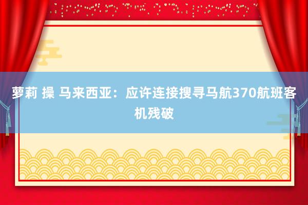 萝莉 操 马来西亚：应许连接搜寻马航370航班客机残破